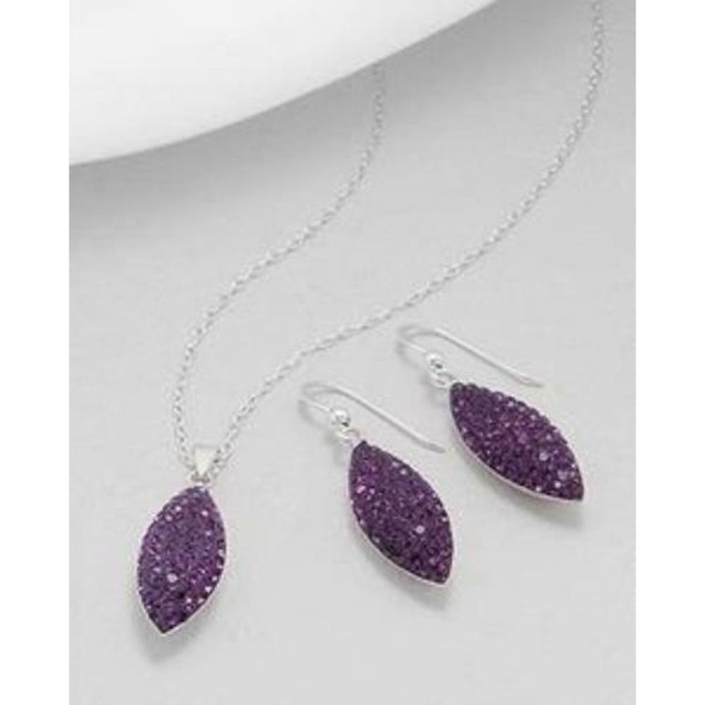 Purple Crystals Diamond Shaped Earrings Necklace
